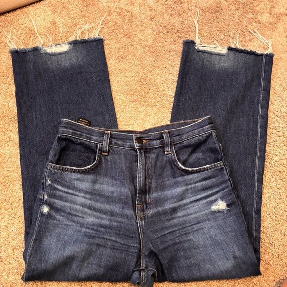 J Brand Joan Crop High Rise Raw Hem Wide Leg Jeans Size 26 - Picture 2 of 6
